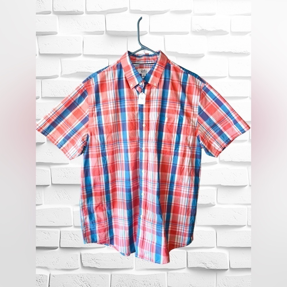 Croft & Barrow Men’s Size Large White, Orange, Blue Short Sleeve Casual Shirt